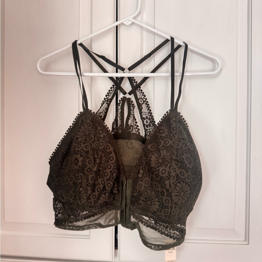 Aerie Lace Bandeau in Dark Olive